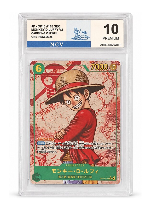 Monkey D. Luffy V2, One Piece OP13 Secret Rare, graduada NCV 10